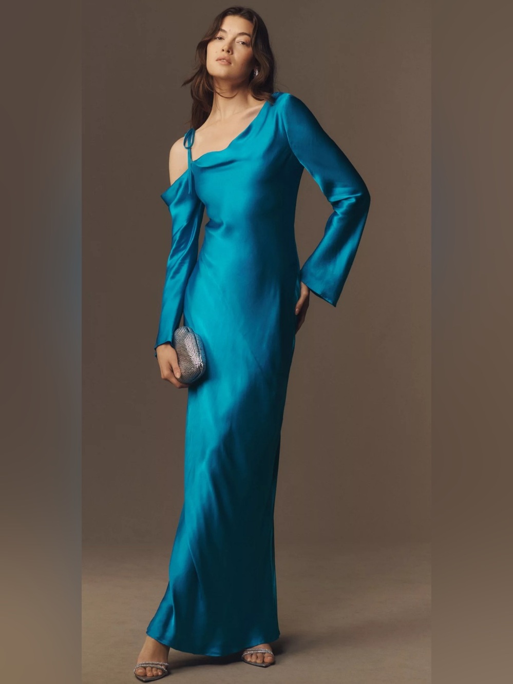 Shona Joy Nora Long-Sleeve Asymmetrical Maxi Dress electric bright shiny blue